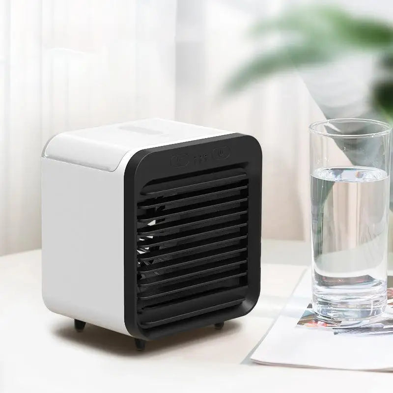 Portable USB Chargeable Mini 3 Gear Air Conditioner Cooler Fan Air Conditioner Air Cooling Office Desktop Fan Parts Qme Black and white
