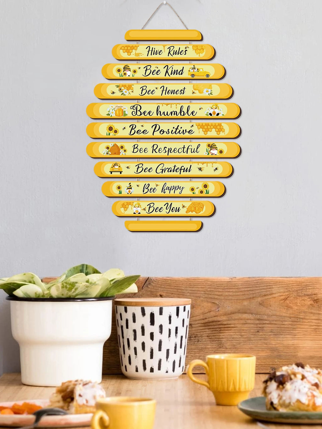 1pc 8*8inch Bee Logo Beehive Rules Bee Wall Decor Plaque Bee Gift Bumblebee Decoration Living Room Country Kitchen Decoration Qme