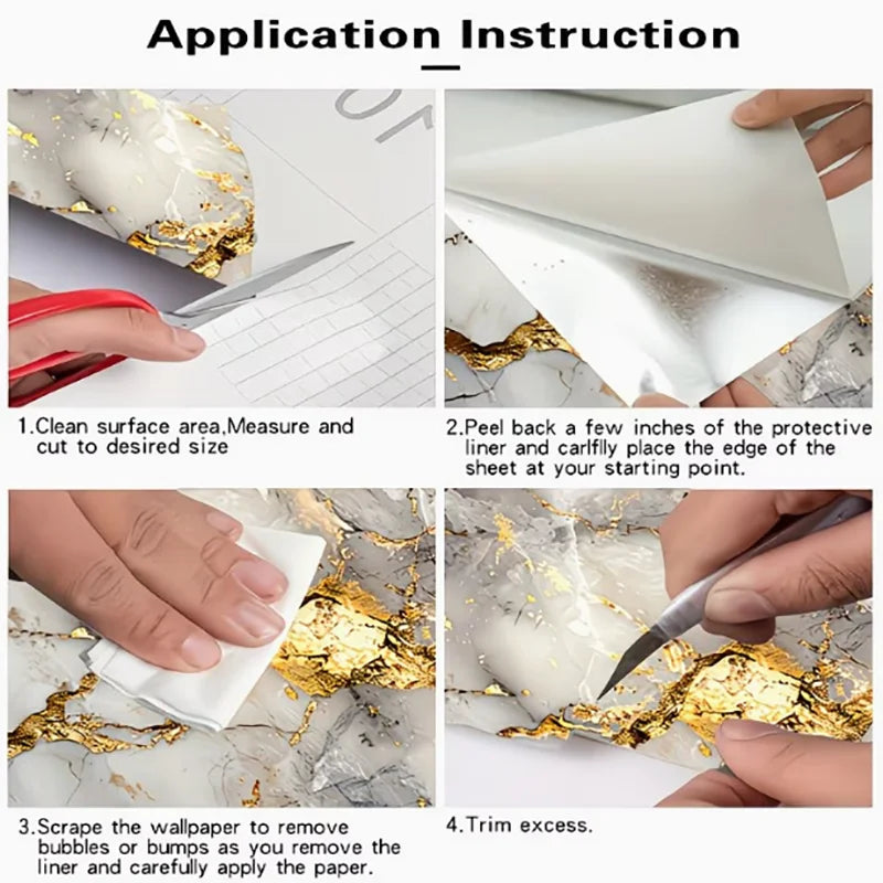 White Gold Marble Kitchen Wall Decor Sticker Waterproof Oilproof High Temperature Resistant Self Adhesive Wallpaper Qme