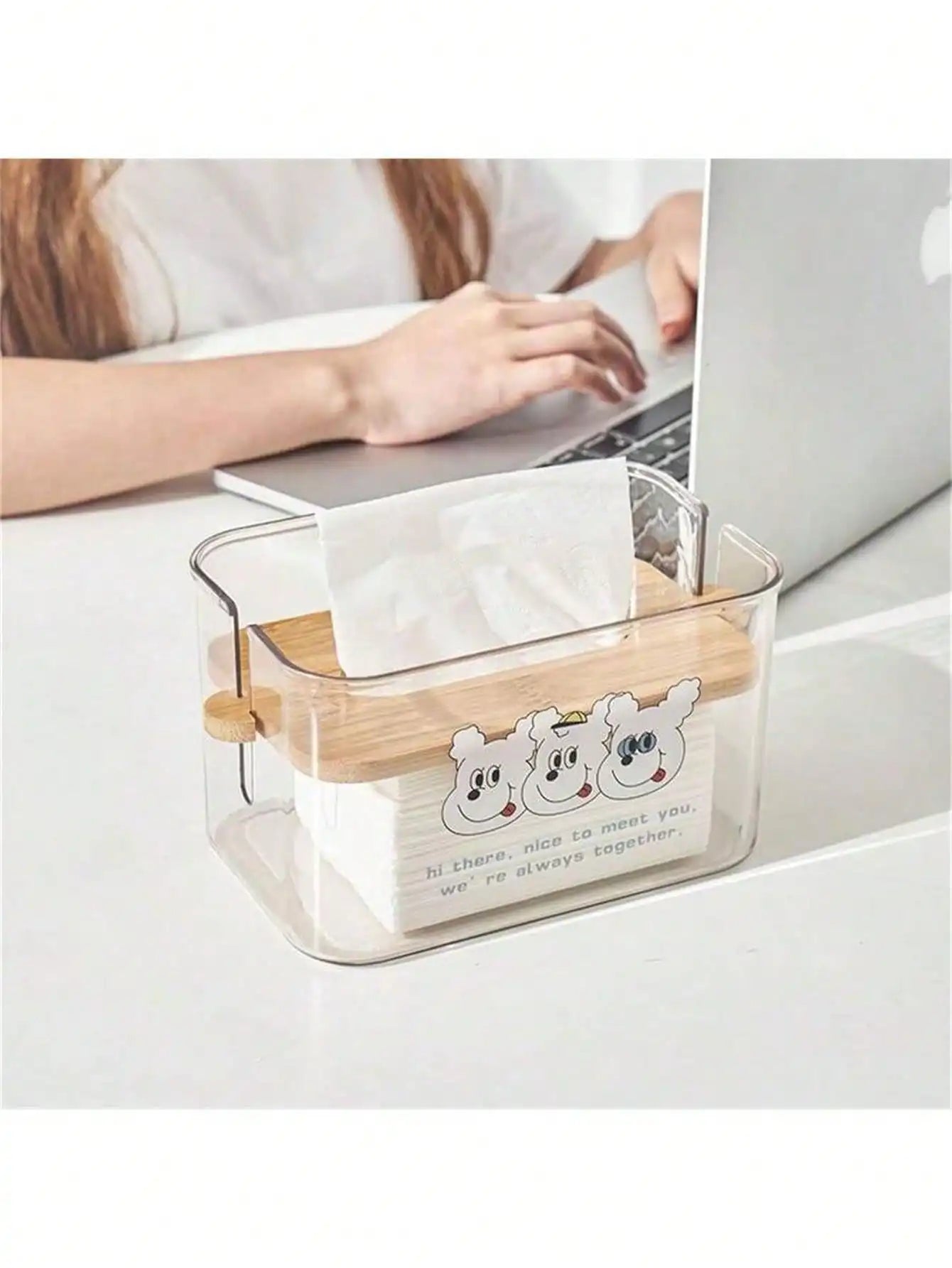 Adjustable Tissue Box Transparent Bamboo Toilet Paper Storage Large Qme three dog