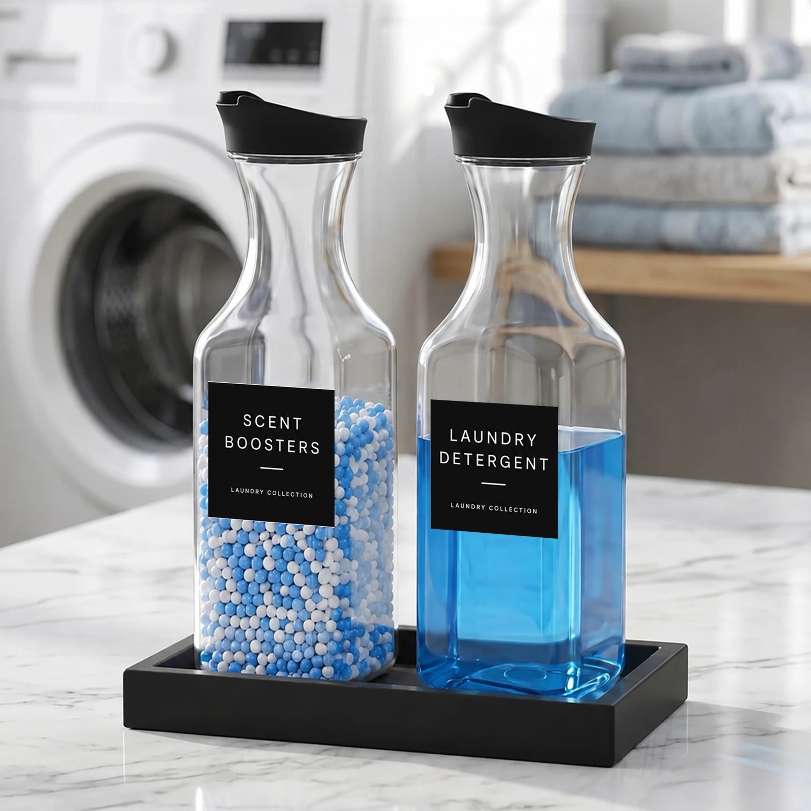 lack Laundry Detergent Dispenser Set with Silicone Tray Refillable Laundry Soap Dispenser for Detergent Scent Beads Softener Qme