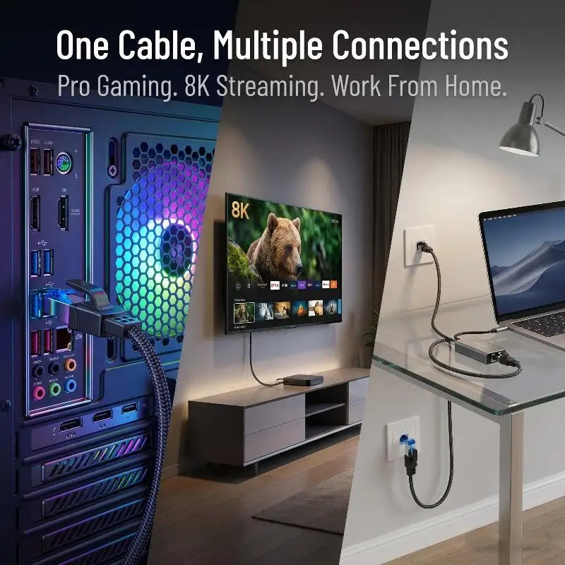 CAT8 Ethernet Cable 40Gbps 2000MHz Velocity RJ45 Flat Smooth Gaming Qme