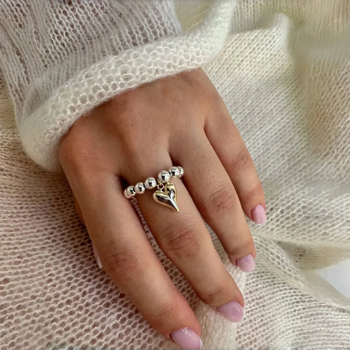 Creative Multiple Options Retro Handmade Simple Beaded Cord Love Heart Pendant Rings Women Girl Silver Color Bead Ring Jewelry Qme