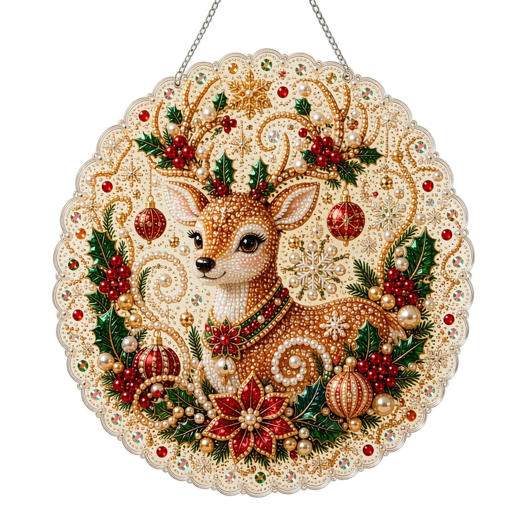 Christmas Scene Pearl and Diamond Hanging Handmade Material Kit DIY Set for Holiday Home Store Decor Creative Gift Qme F One Size