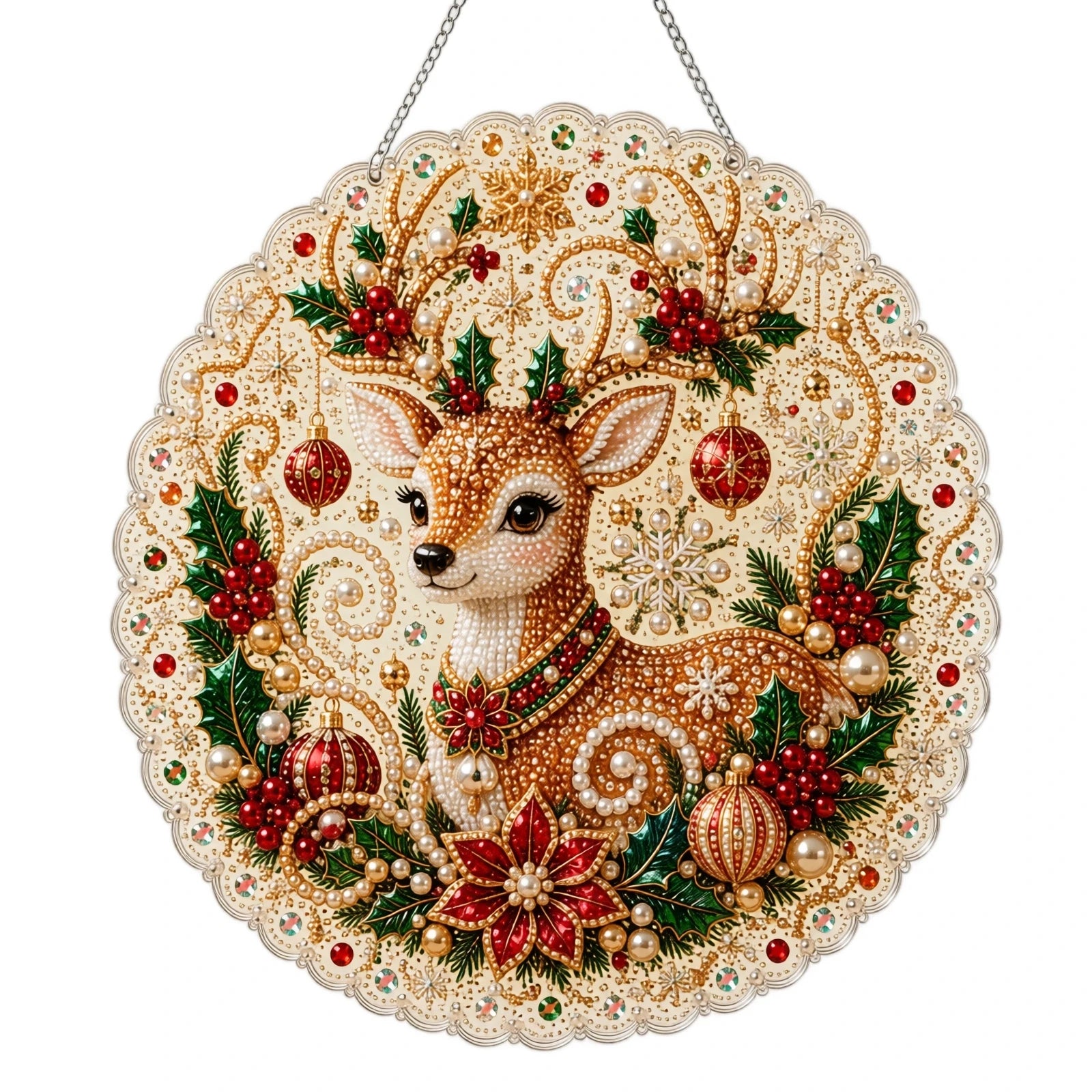 Christmas Scene Pearl and Diamond Hanging Handmade Material Kit DIY Set for Holiday Home Store Decor Creative Gift Qme F One Size