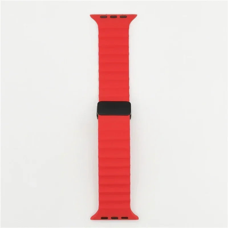 Magnetic Buckle Strap For Apple Watch Band Ultra2 49mm 46 42 44 41 38mm Silicone Bracelet iWatch Ultra Series 7 6 3 se 8 9 10 Qme Red 42 44 45 49 S10-46mm
