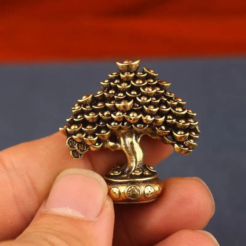 Brass Fortune Tree Ornaments Potted Ingot Living Room Office Retro Qme