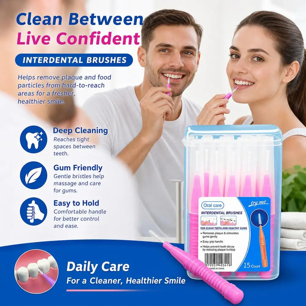 15 Pieces For Clean Tooth Brush Box Interdental Brush Gap Braces Gap Straight Orthodontic Interdental Brush Easy Use Qme