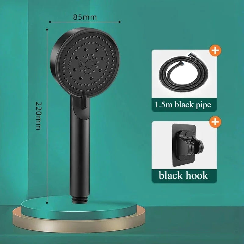 5 Modes Pressure Boost Shower Head Multifunction Adjustable Large Water Shower Nozzle Massage Bathroom Accessory Rain Shower Qme black-set