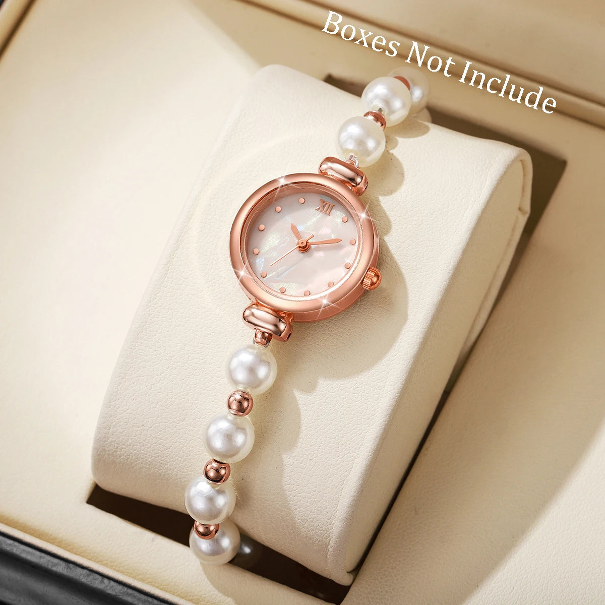 Moda pequena roma dial feminino relógio de quartzo elegante pérolas pulseira relógio de pulso para senhoras reloj mujer Qme Rose