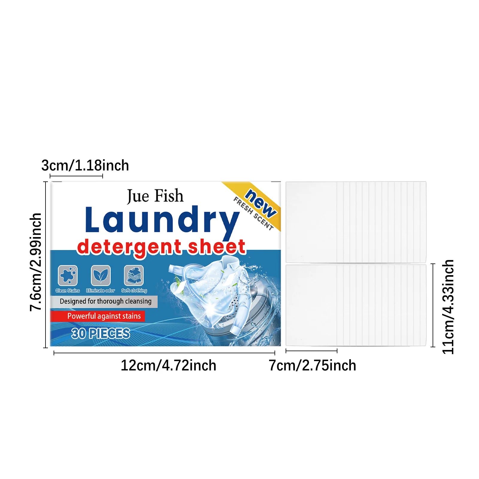 Jue Fish Laundry Detergent (30 Pieces) - Gentle on Skin, Powerful Stain Removal for Daily Clothing Qme