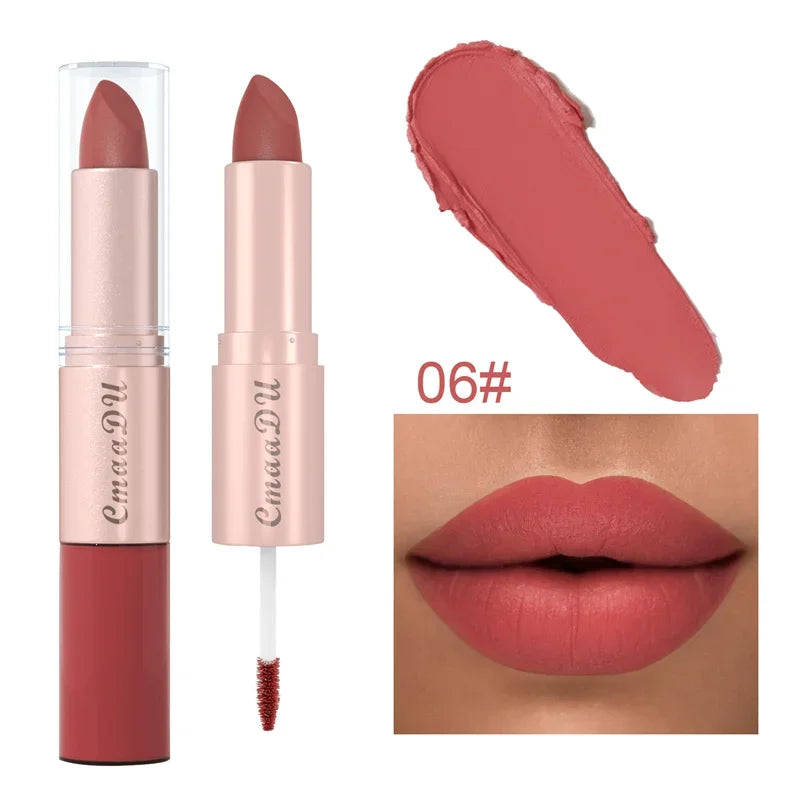 2 In 1 Double-ended Lipstick Lip Liner Pen Matte Pigment Non-stick Cup Skin Color 24H Lasting Waterproof Makeup Beauty Cosmetics Qme 06