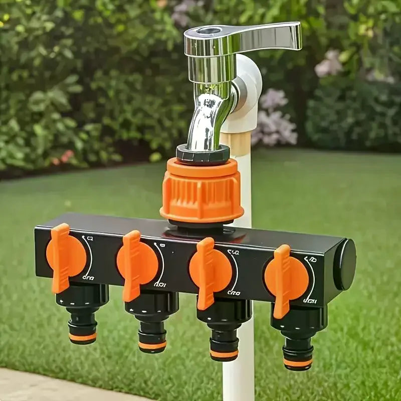 Garden Hose Pipe Splitter 4-Way Faucet Diverter Tap Hose Connector Splitter Four Independent Switches For Home Lawn Irrigation Qme