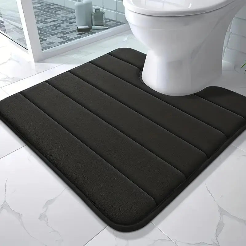 U-shaped Toilet Mat Bathroom Carpet Memory Foam Bath Anti-skid Qme Black