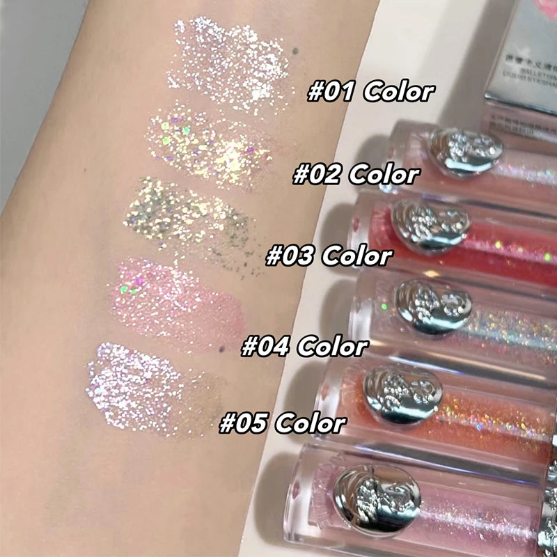 Glitter Liquid Eye Shadow Pearly Shimmer Highlighter Waterproof Fine Shiny Pink Eyeshadow Korean Charming Eye Makeup Illuminator Qme