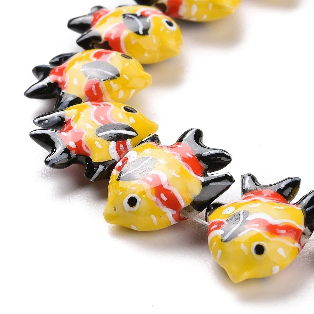 Pandahall 20pcs Handmade Porcelain Fish Beads, Multicolor Ceramic Beads 17-22x21-22x7-7.5mm with 2mm Hole for DIY Jewelry Making Qme Yellow