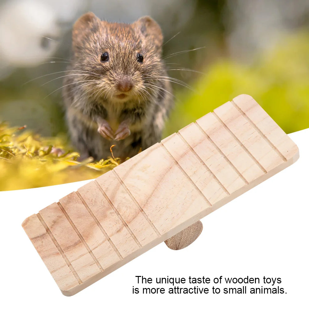 Small Pet Wooden Seesaw Bridge Hamster Toy Natural Wood Play Platform for Hamster Gerbil Mouse Guinea Pig Cage Accessories Qme