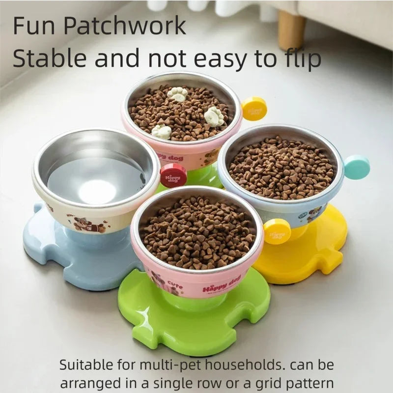 Pet Puzzle Bowl with Stainless Steel Bowl Detachable Splicing Base Anti-slip Stable Feeding Bowl for Cat Dog Qme