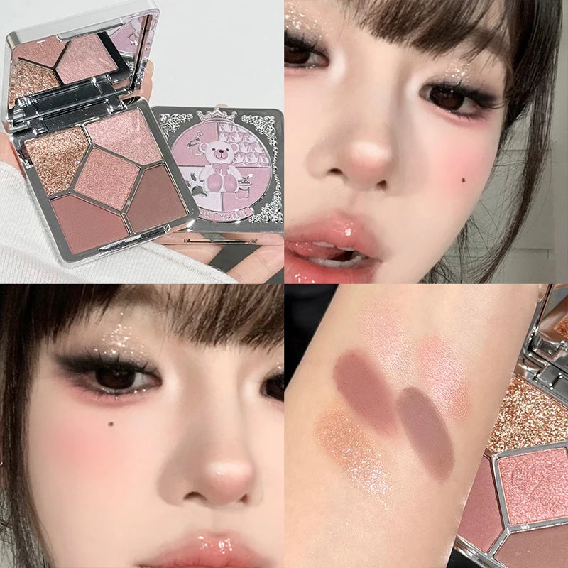 5 Colors Eyeshadow Palette Purple Glitter Pearlescent Matte Eye Shadow Shimmer Makeup Long Lasting Women Beauty Eye Cosmetics Qme 02