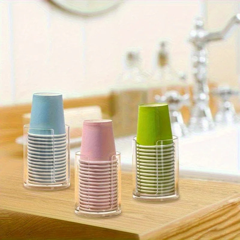 Clear Plastic Cup Dispenser with 3oz Capacity - Transparent Countertop Storage Holder for Small Disposable Paper Cups Qme