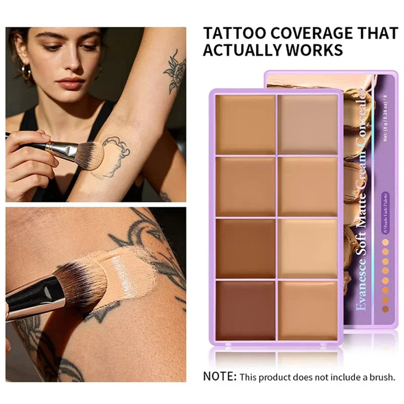 8 Shade Fade Palette Soft Matte Texture Cover Dark Circles, Redness, Skin Blemishes Waterproof Sweatproof Long-wearing Concealer Qme