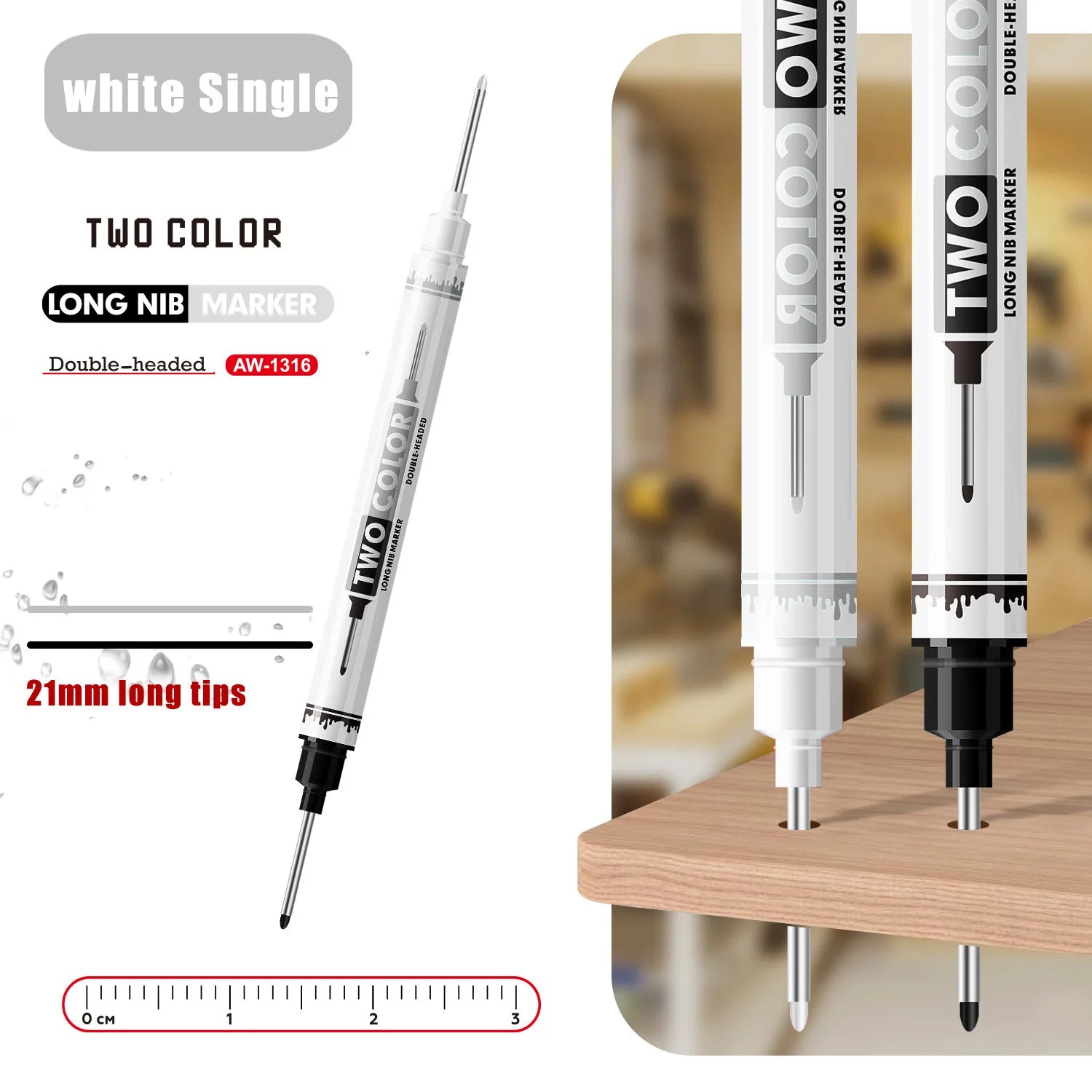 Multi-Purpose Double Tips 21mm Deep Hole Long Head Nib Art Markers, For Bathroom Waterproof Woodworking Decoration Qme