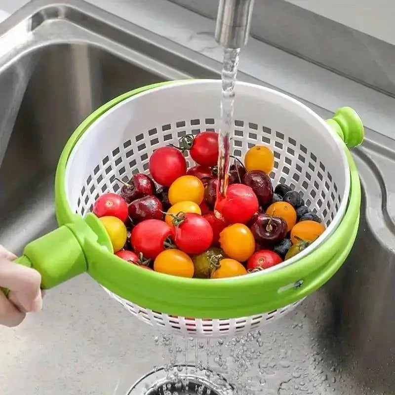 Rotating Drainage Basket Vegetable And Fruit Cleaning Basket Dehydration And Water Throwing Household Rotating Drainage Basket Qme