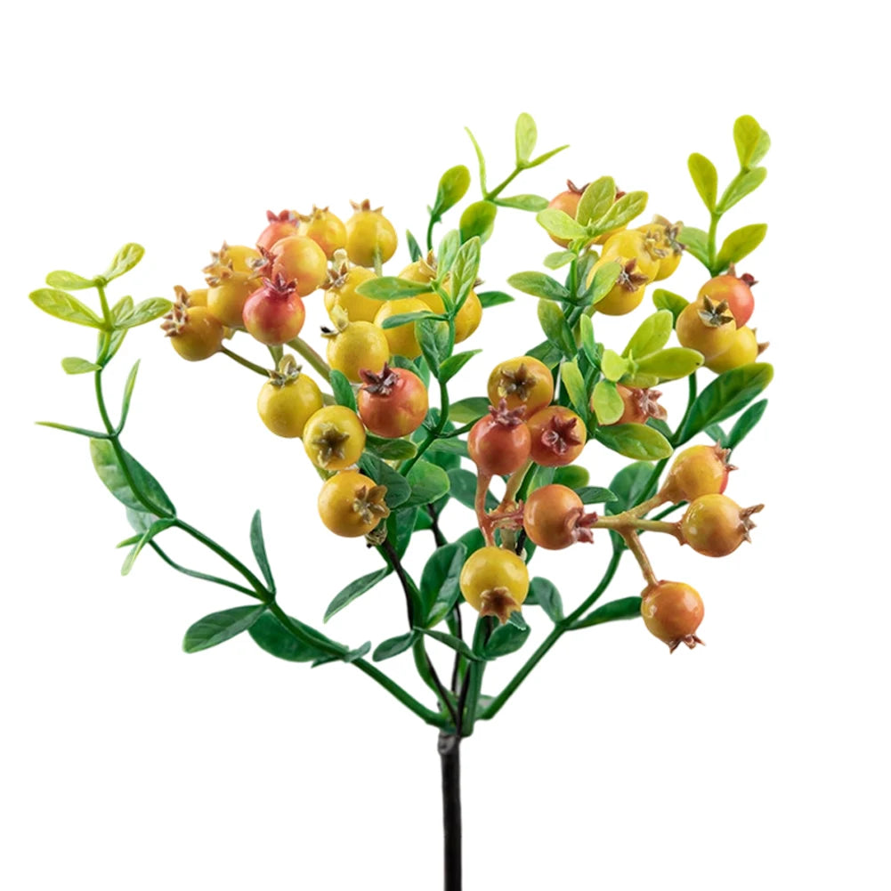 1 Pc Artificial Pomegranate Long Branch Vibrant Artificial Berry Flowers Weddings, Parties Home Decor Qme Yellow