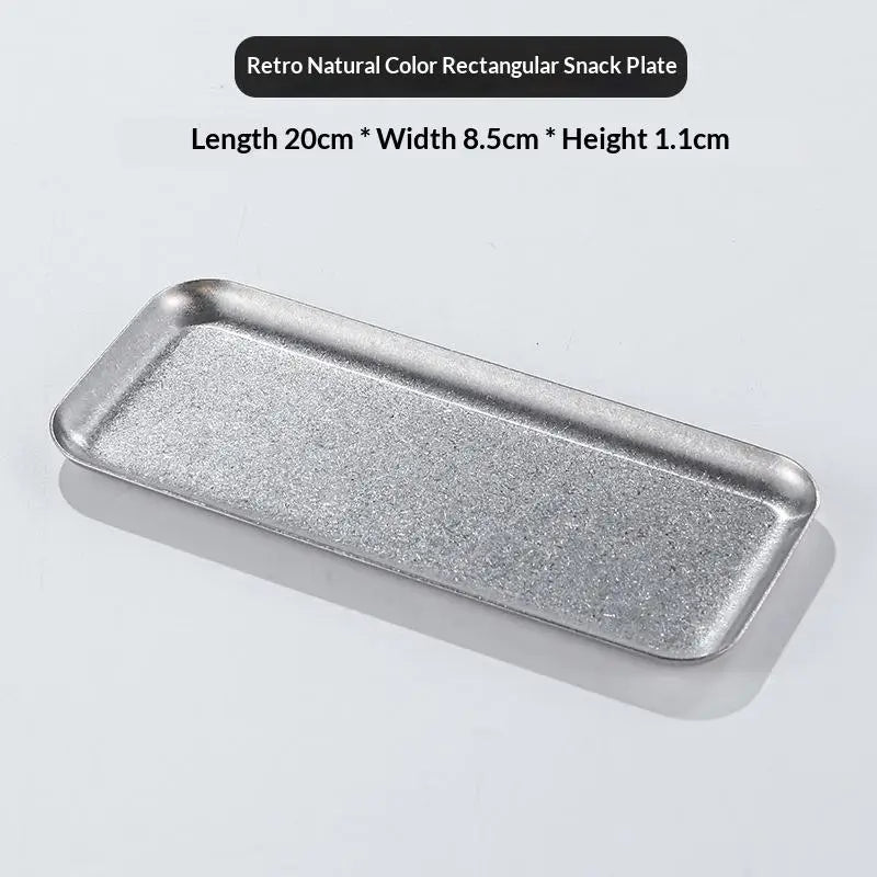 Retro Stainless Steel Trays Sushi Plates Snack Pastry Oval Shallow Qme A