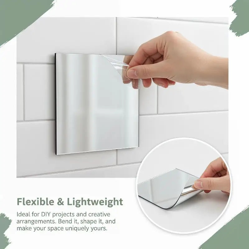 Square Mirror Wall Sticker Self-adhesive Acrylic Tile Mosaic Decal Qme