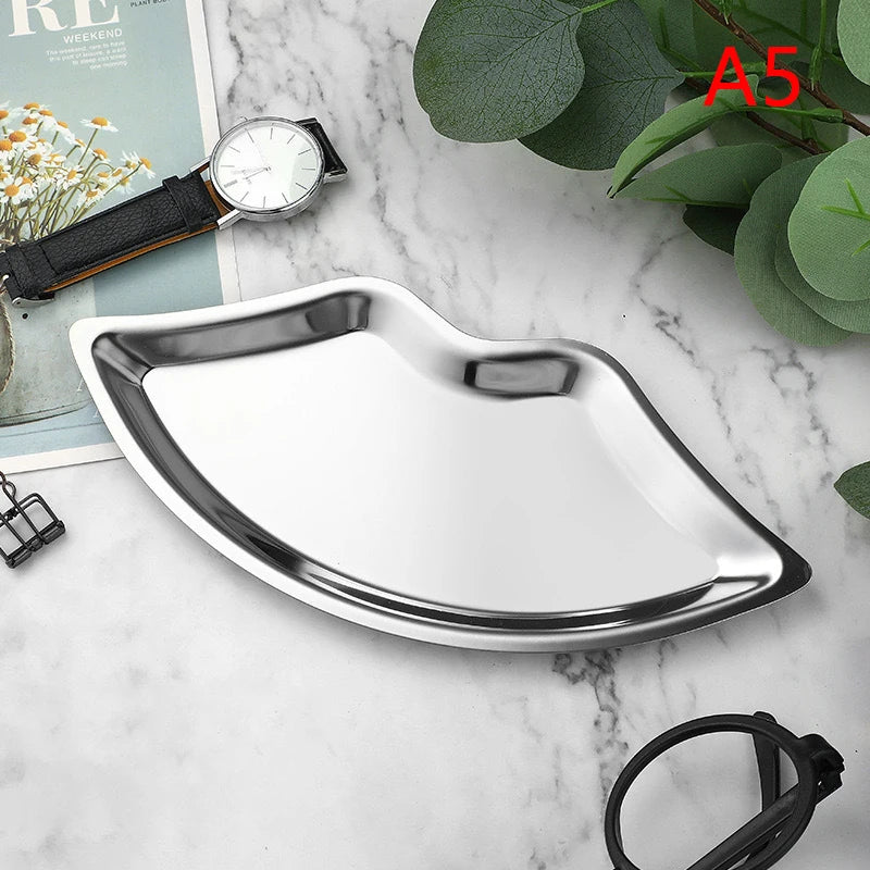 Tray Decorative Home Cosmetics Lip Shaped Jewelry Stainless Steel Qme A5
