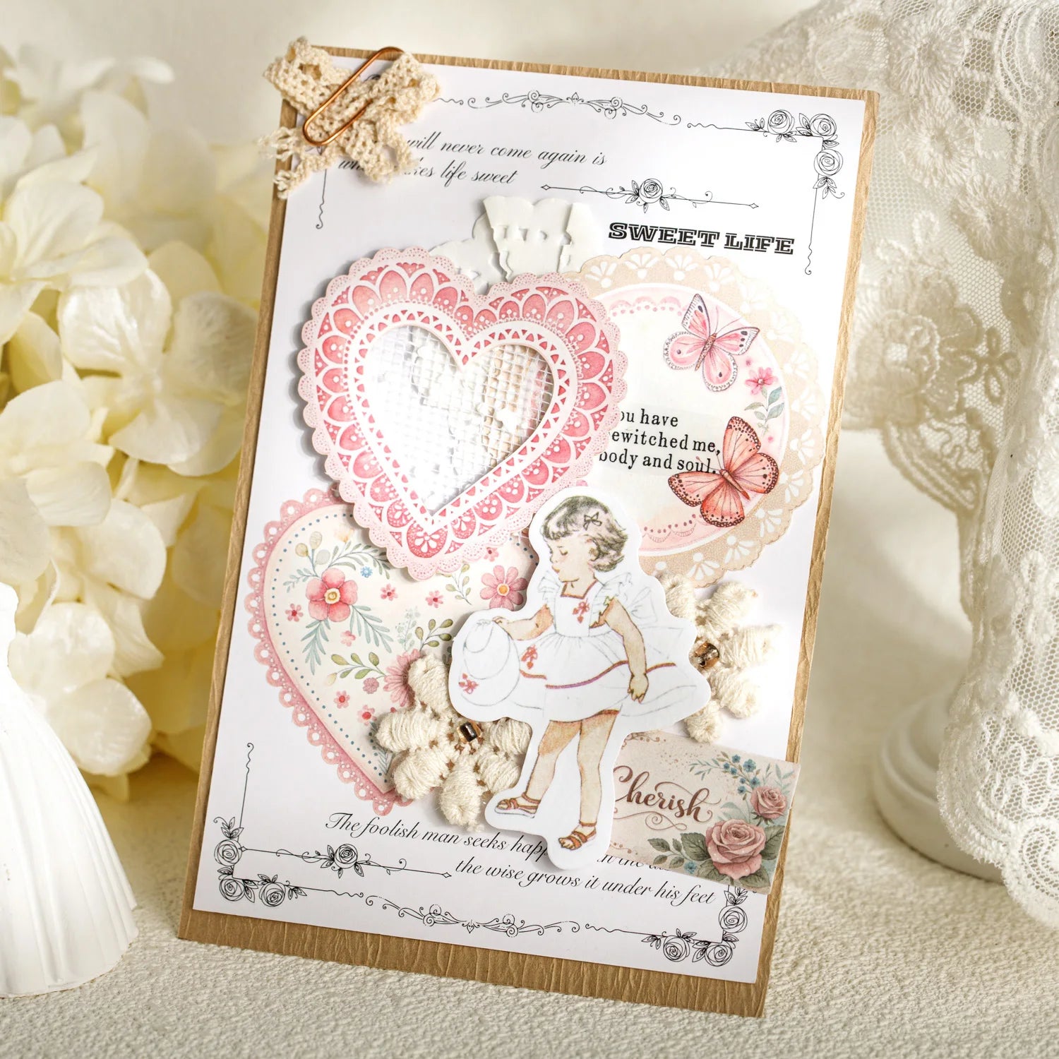 20 Sheets Lace Series Scrapbooking Decorative Stickers for DIY Photo Frame Collage Decoration Craft Supplies Qme