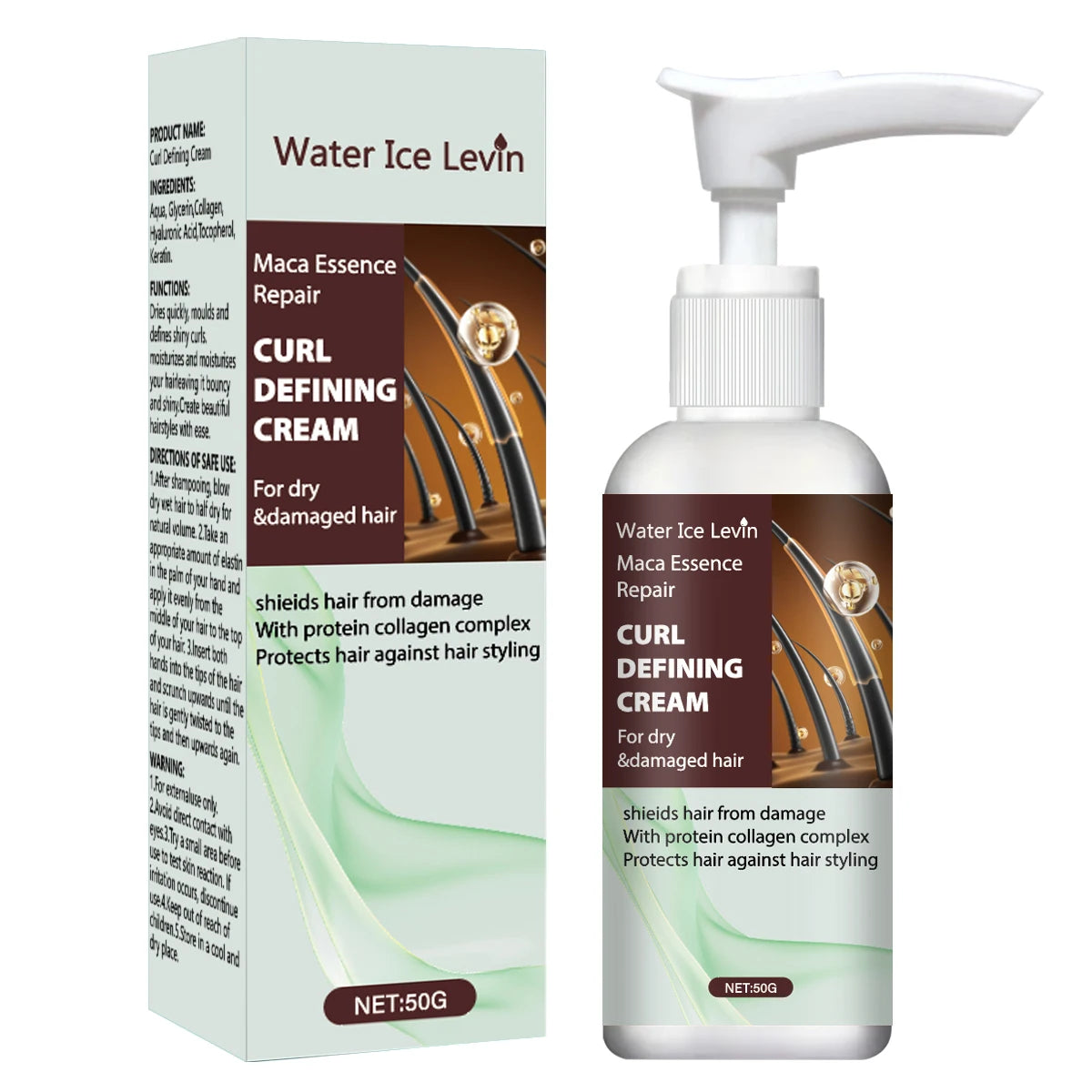 Maca Essence Curl Defining Cream with Keratin & Collagen Quick-Dry Formula for Bouncy, Shiny Curls Frizz Control Protection Qme Nourishing