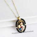 High Quality Hot Sale Religious Style Christian Catholic Image Pendant For Women Men Oval Shape Pave Beads Chain Choker Jewelry Qme 1