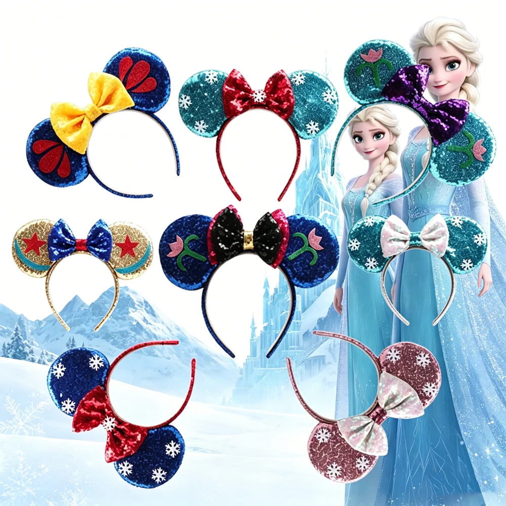 Frozen Mouse Ears Headband For Women 5''Polka Sequin Bow Hairband Halloween Christmas Festival Party Travel DIY Hair Accessory Qme