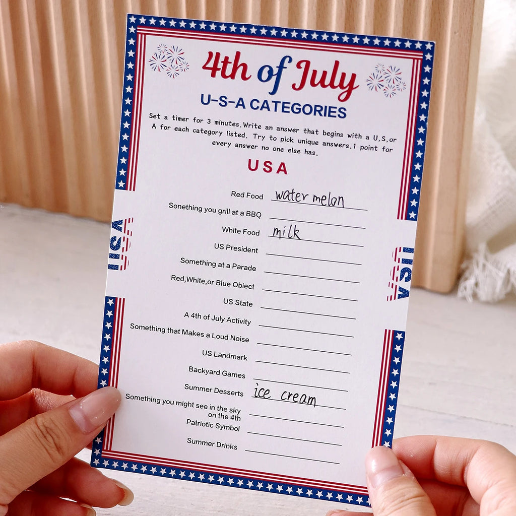 10 50Pcs Independence Day “Usa” Game Cards: Creative Independence Day Gifts and Board Games for Students—Party Supplies Qme