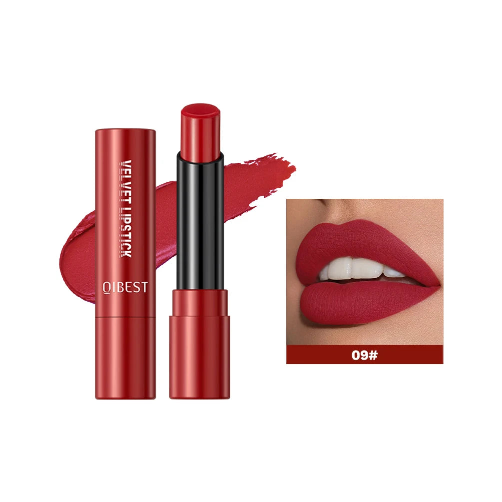 QIBESTNatural Velvet Matte Lipstick Long-lasting 10 Color Lip Stain Lightweight Moisturizing Lip Balm Women Makeup New Lip Tint Qme 09