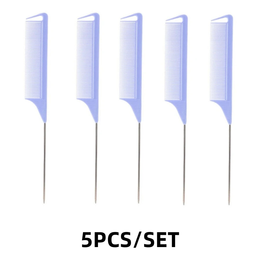 5PCS/12PCS Professional Candy Color Hair Styling Pointy Tail Comb for Wig, Partition, Braid, Hair Dye, and Highlights Hair Tool Qme 5PCS Light Blue