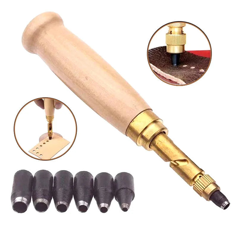 Adjustable leather punch, featuring 6 punching heads in sizes 1.5mm/2mm/2.5mm/3mm/3.5mm/4mm, leather craft tool Qme