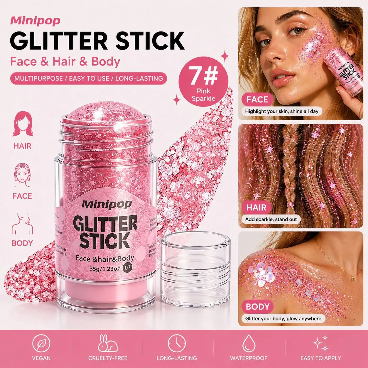 Aurora White Glitter Sequins Stick Face Hair Body Glitter Gel Waterproof Long Lasting Green Purple Shimmer Makeup Party Cosmetic Qme 07 35g