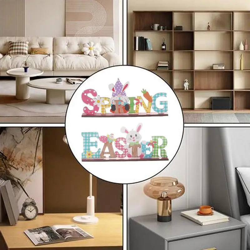 Bunny Easter Sign Table Gnome Wooden Tiered Tray Decor 2X Desk Qme