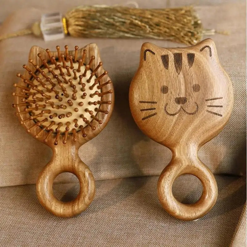 Garapa Cartoon Cat Wooden Scalp Massage Comb Meridian Toothed Head Qme Default Title
