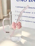 Pink Square Bowknot Glass Drinking Cup Without Straw Beautifully Qme 1pc 401-500ml