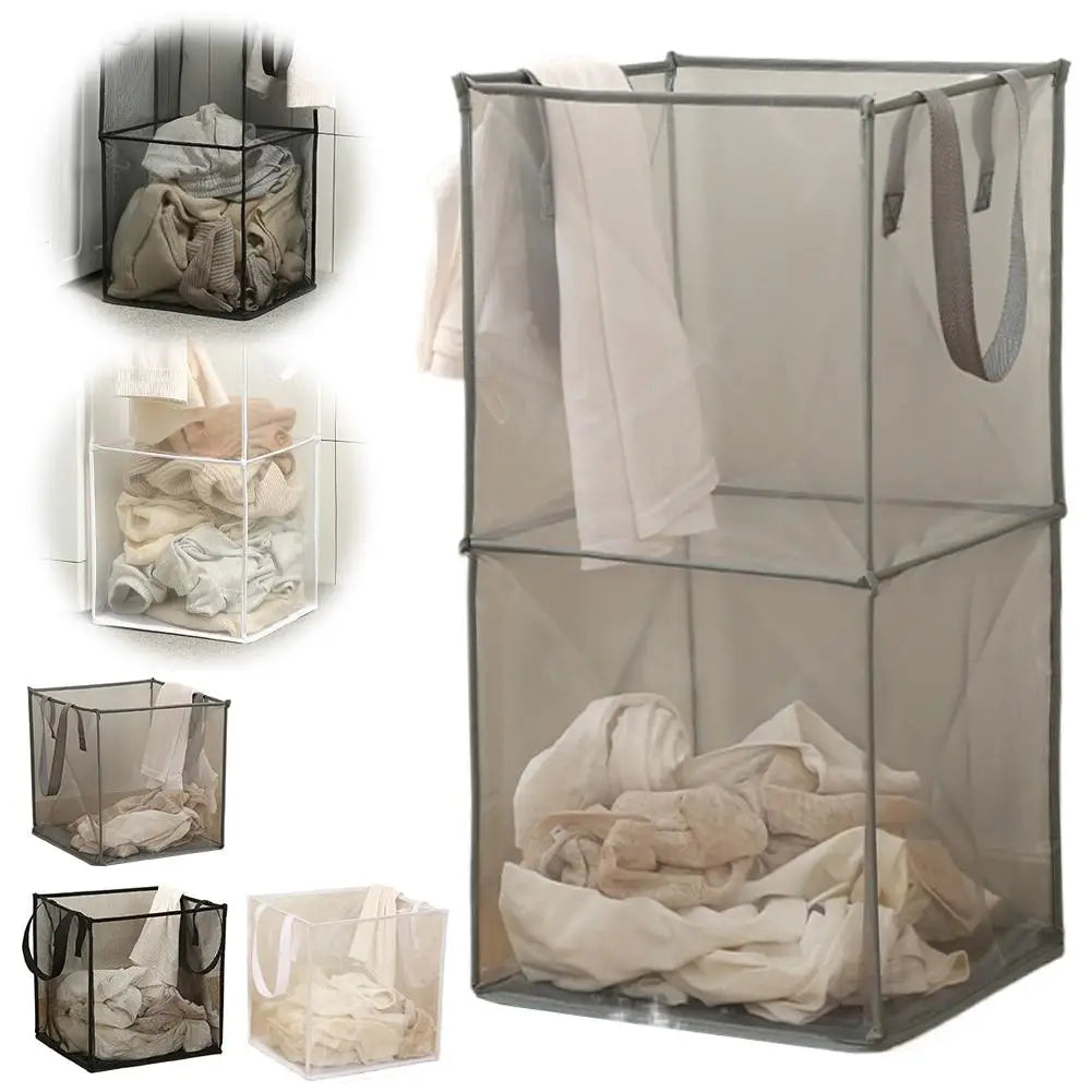 Square Dirty Clothes Basket Foldable Durable Breathable Large Capacity Mesh Storage Bag Simple Bathroom Laundry Basket Qme