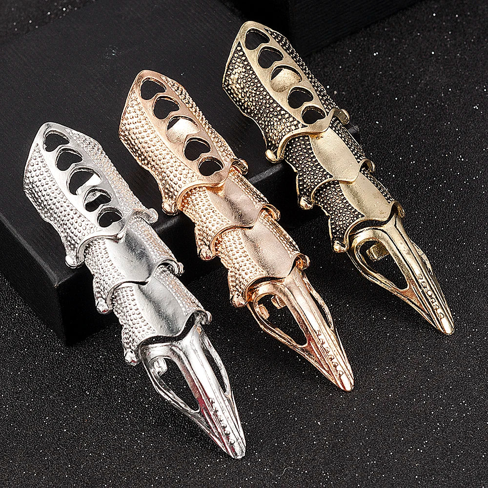Gothic Scroll Joint Armor Knuckle Metal Full Finger Ring Hip Hop DIY Rings For Girls Wholesale Qme