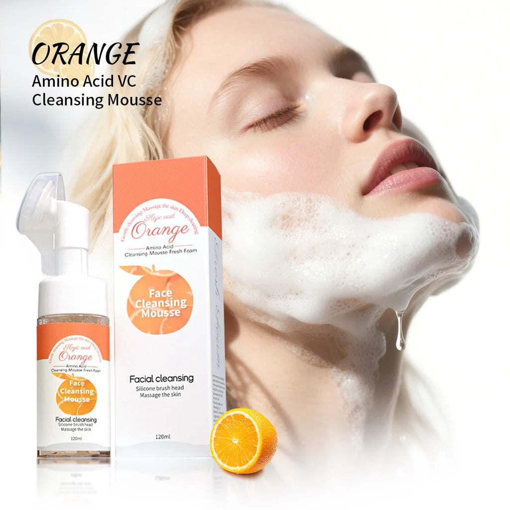 Vc Orange Cleansing Mousse Silicone Soft Brush Head Cleanses Face Qme 120ml
