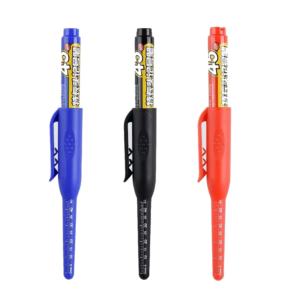 1-10Pcs Multi-Purpose 45mm Deep Drill Hole Long Nib Waterproof Marker Pens for Bathroom Woodworking Long Head Carpenter Pen Qme 1black 1blue 1red