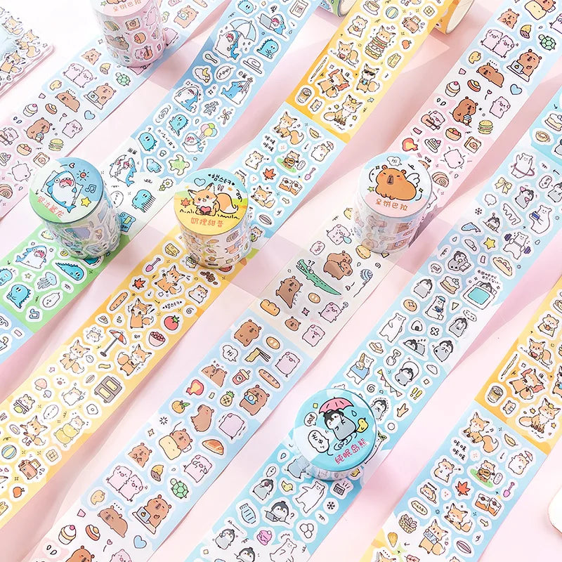 70mm*2m Cute Cartoon Creative Decoration Adhesive Tape PET Die Cutting Tapes Handbook DIY Scrapbooking Collage Journal Stickers Qme