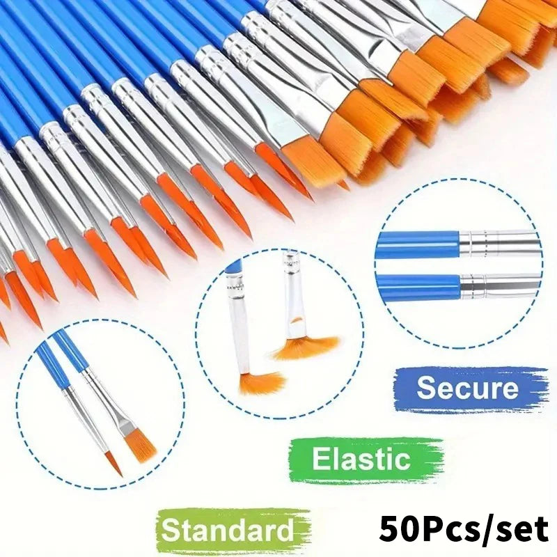 Painting Brushes Art Round Flat Hair Nylon Paint Brush Oil Acrylic Qme