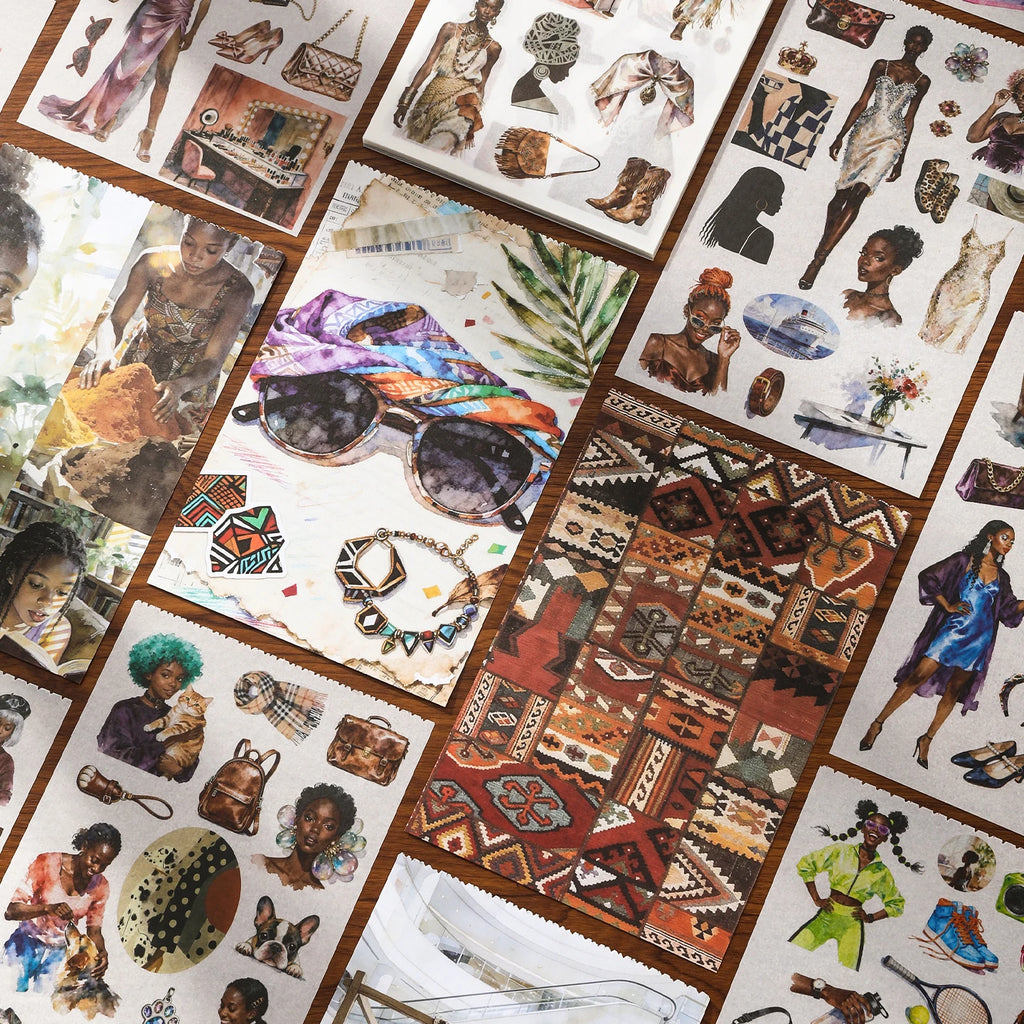 TIANZI 50 Sheets Natural person&Art Paintings Stationery Stickers Book Aesthetic Landscape Cute Scrapbooking Planner Journaling Qme